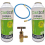 2 Botellas Gas Ecologico Gasica D2 226g + Valvula + Manguera Sustituto R12, R134A Freeze Organico