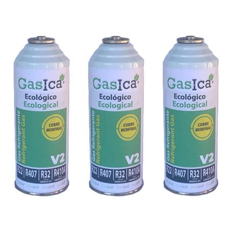 3 Botellas Gas Ecologico Gasica V2 255Gr Sustituto R22, R32, R407C, R410A Freeze Organico