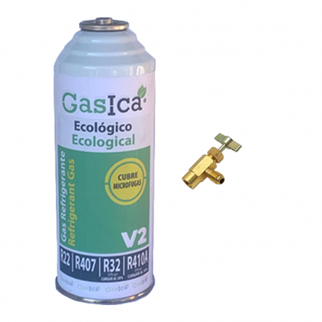 1 Botella Gas Ecologico Gasica V2 255Gr + Valvula Sustituto R22, R32, R407C, R410A Freeze Organico