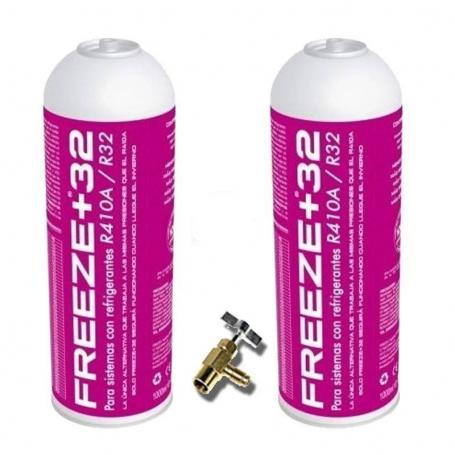 2 Botellas Gas Ecologico Refrigerante Freeze Organico +32 350Gr + Valvula Sustituto R32, R410A