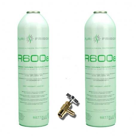 2 Botellas Gas Refrigerante R600 + Valvula 420Gr Isobutano