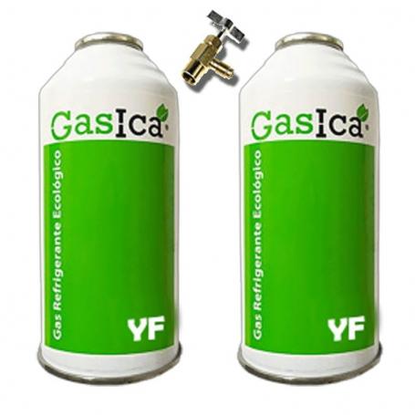 2 Botellas Gas Ecologico Gasica YF 171gr + Valvula Sustituto R1234YF Freeze Organico