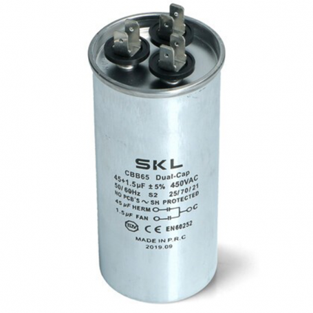Condensador 45 + 1,5µf 450v Aire Acondicionado Metalico Trabajo Standard