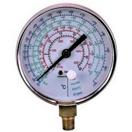Manometro Baja Presion 68mm Rosca 1/8 R410A, R407C, R404A, R134a Sin Puente