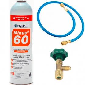 1 Botella Gas Minus 60 350Gr + Valvula + Manguera Sustituto R32, R410A Freeze Organico
