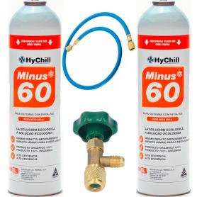 2 Botellas Gas Minus 60 350Gr + Valvula + Manguera Sustituto R32, R410A Freeze Organico