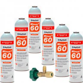6 Botellas Gas Minus 60 350Gr + Valvula Sustituto R32, R410A Freeze Organico