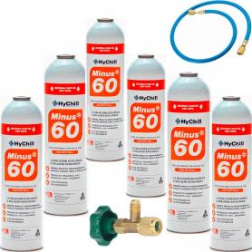 6 Botellas Gas Minus 60 350Gr + Valvula + Manguera Sustituto R32, R410A Freeze Organico