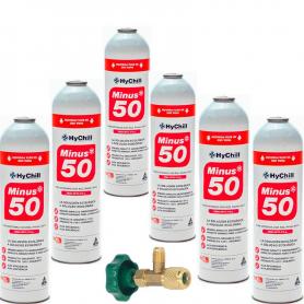 6 Botellas Gas Minus 50 375Gr + Valvula Sustituto R22 R404a R407C R502 Freeze Organico