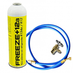 1 Botella Gas Refrigerante Freeze +12a 420Gr + Valvula + Manguera Organico Sustituto R12, R134A