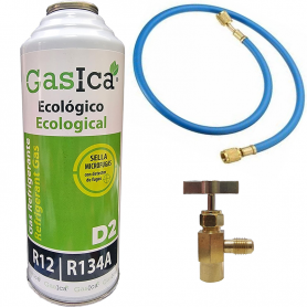 1 Botella Gas Gasica D2 226g + Valvula + Manguera Alternativo R12, R134A Freeze Organico