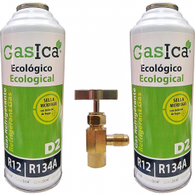 2 Botellas Gas Gasica D2 226g + Valvula Alternativo R12, R134A Freeze Organico