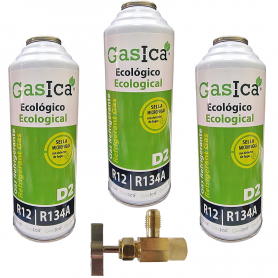 3 Botellas Gas Gasica D2 226g + Valvula Alternativo R12, R134A Freeze Organico