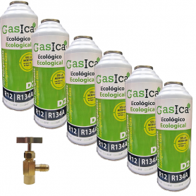 6 Botellas Gas Gasica D2 226g + Valvula Alternativo R12, R134A Freeze Organico