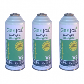 3 Botellas Gas Gasica V2 226Gr Alternativo R22, R32, R407C, R410A Freeze