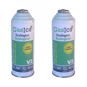 2 Botellas Gas Gasica V2 226Gr Alternativo R22, R32, R407C, R410A Freeze Organico