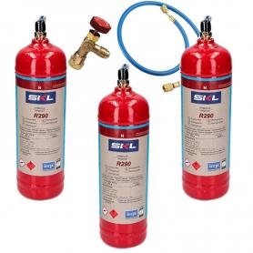 3 Botellas Gas Refrigerante R290 + Manguera + Valvula 370Gr Propano Freeze Organico