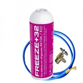 1 Botella Gas Refrigerante Freeze Organico +32 350Gr + Valvula + Manguera Sustituto R32, R410A