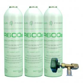 3 Botellas Gas Refrigerante R600a + Valvula 420Gr Isobutano Freeze