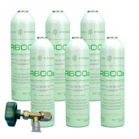 6 Botellas Gas Refrigerante R600a + Valvula 420Gr Isobutano Freeze