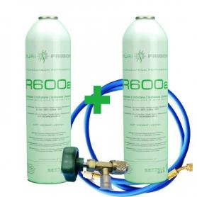 2 Botellas Gas Refrigerante R600a + Manguera + Valvula 420Gr Isobutano Freeze