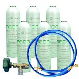 6 Botellas Gas Refrigerante R600a + Manguera + Valvula 420Gr Isobutano Freeze