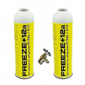 2 Botellas Gas Refrigerante Freeze +12a 420Gr + Valvula Organico Sustituto R12, R134A