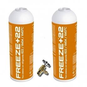 2 Botellas Gas Refrigerante Freeze +22 400Gr + Valvula Organico Sustituto R22, R404, R407C
