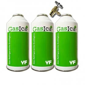 3 Botellas Gas Ecologico Gasica YF 226gr + Valvula Alternativo R1234YF Freeze Organico