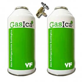 2 Botellas Gas Ecologico Gasica YF 226gr + Valvula Alternativo R1234YF Freeze Organico