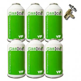 6 Botellas Gas Ecologico Gasica YF 226gr + Valvula Alternativo R1234YF Freeze Organico